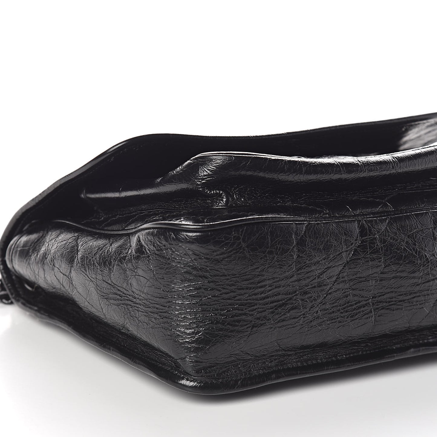 Crinkled Calfskin Matelasse Monogram Medium Niki Chain Satchel Black