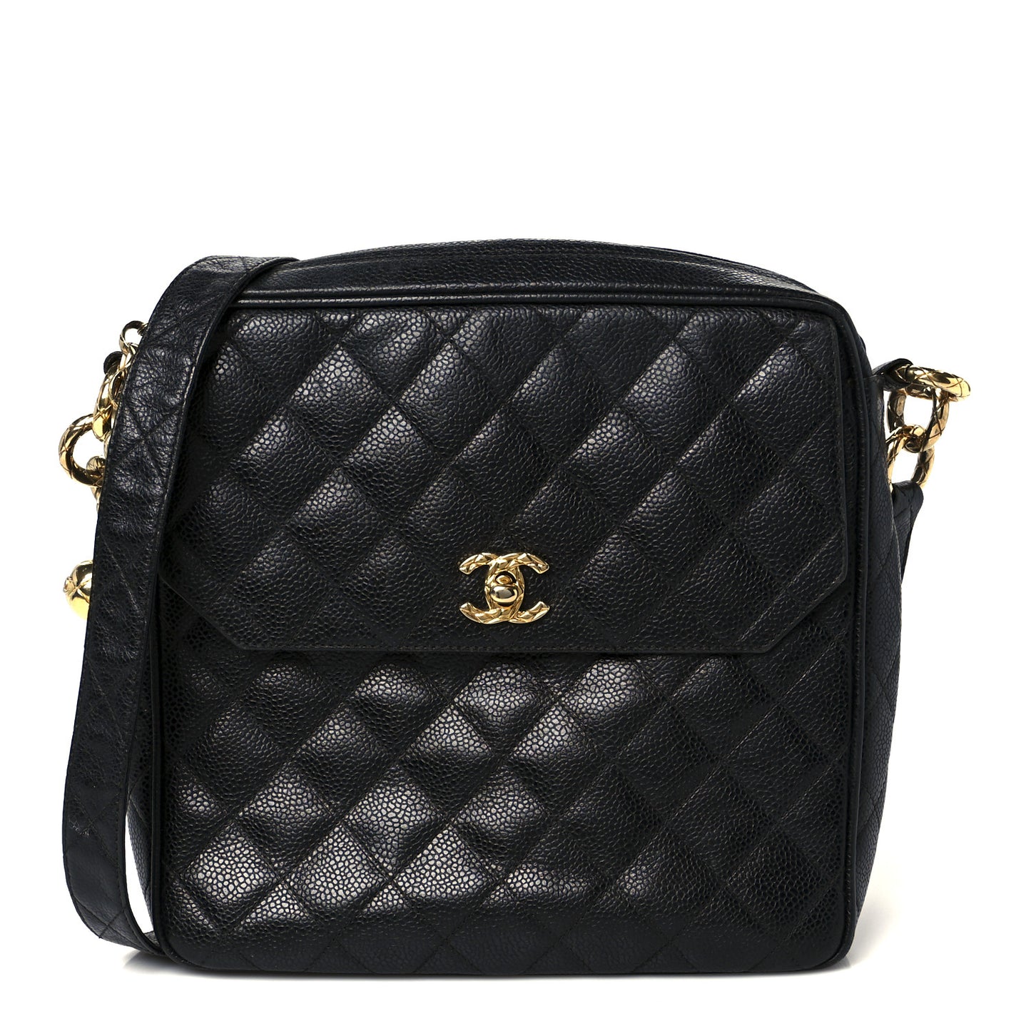 Caviar Quilted Flap Camera Case Black