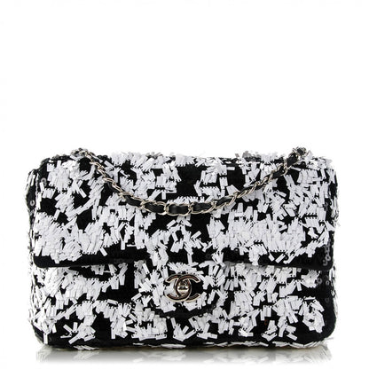 Chanel Sequin Embroidered Medium Flap Black White 1 of 8