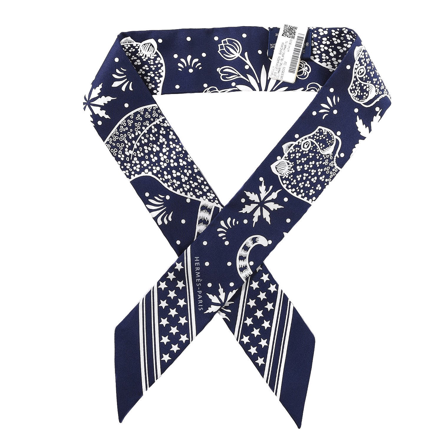 Hermes Silk Les Leopards Twilly Marine White 1 of 4