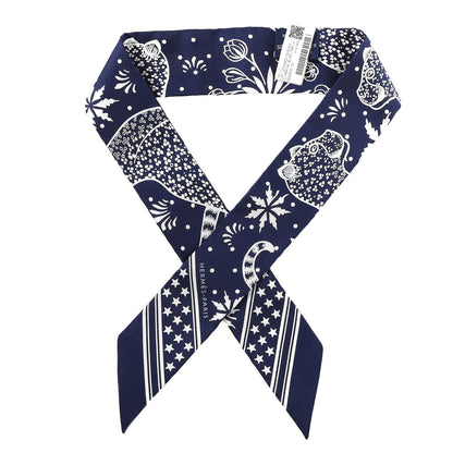 Hermes Silk Les Leopards Twilly Marine White 1 of 4