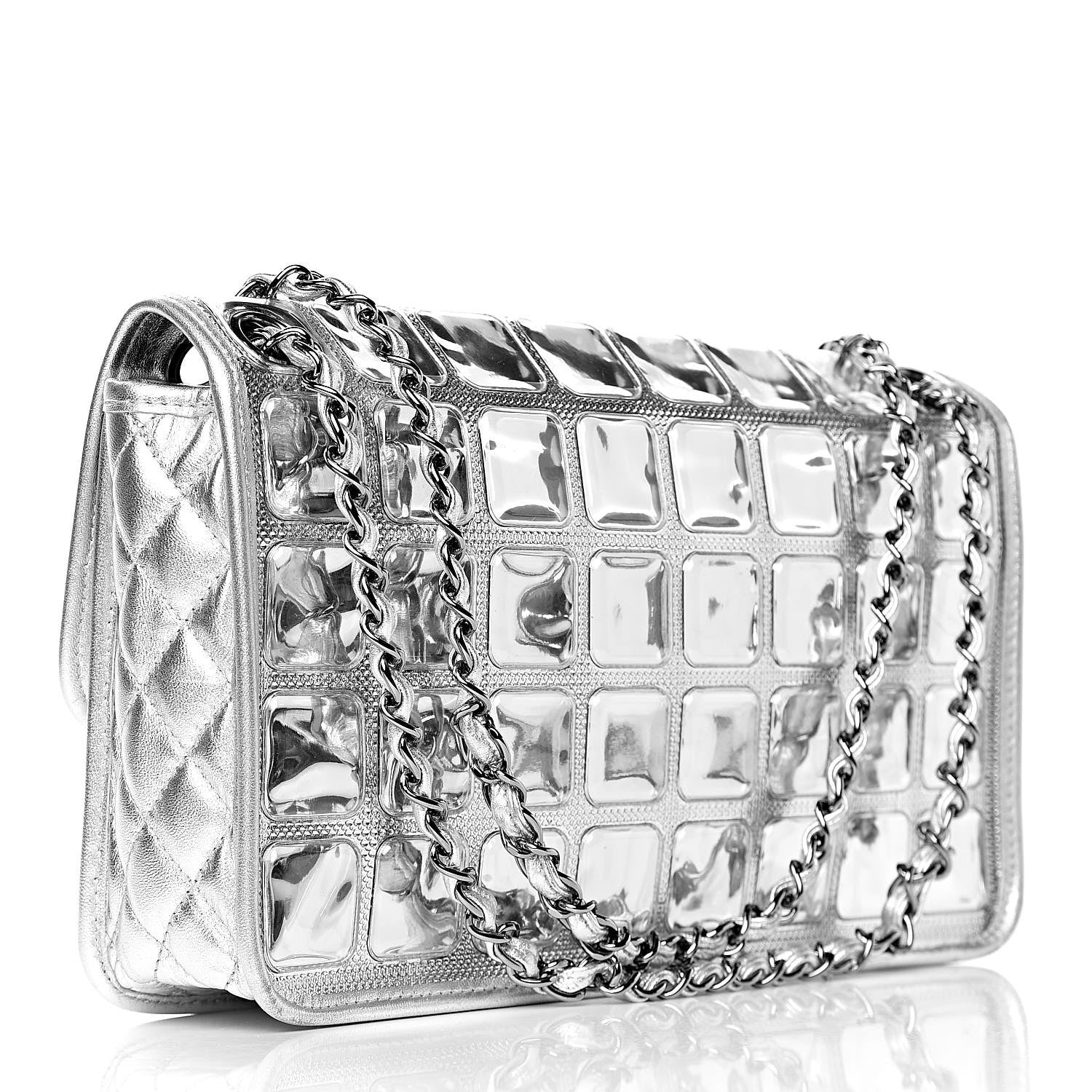 Chanel Vinyl Large Ice Cube Flap Silver 3 of 10
