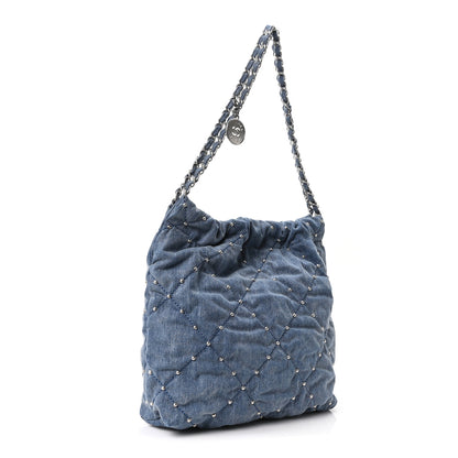 Chanel Washed Denim Quilted Studded Small Chanel 22 Blue 3 of 10