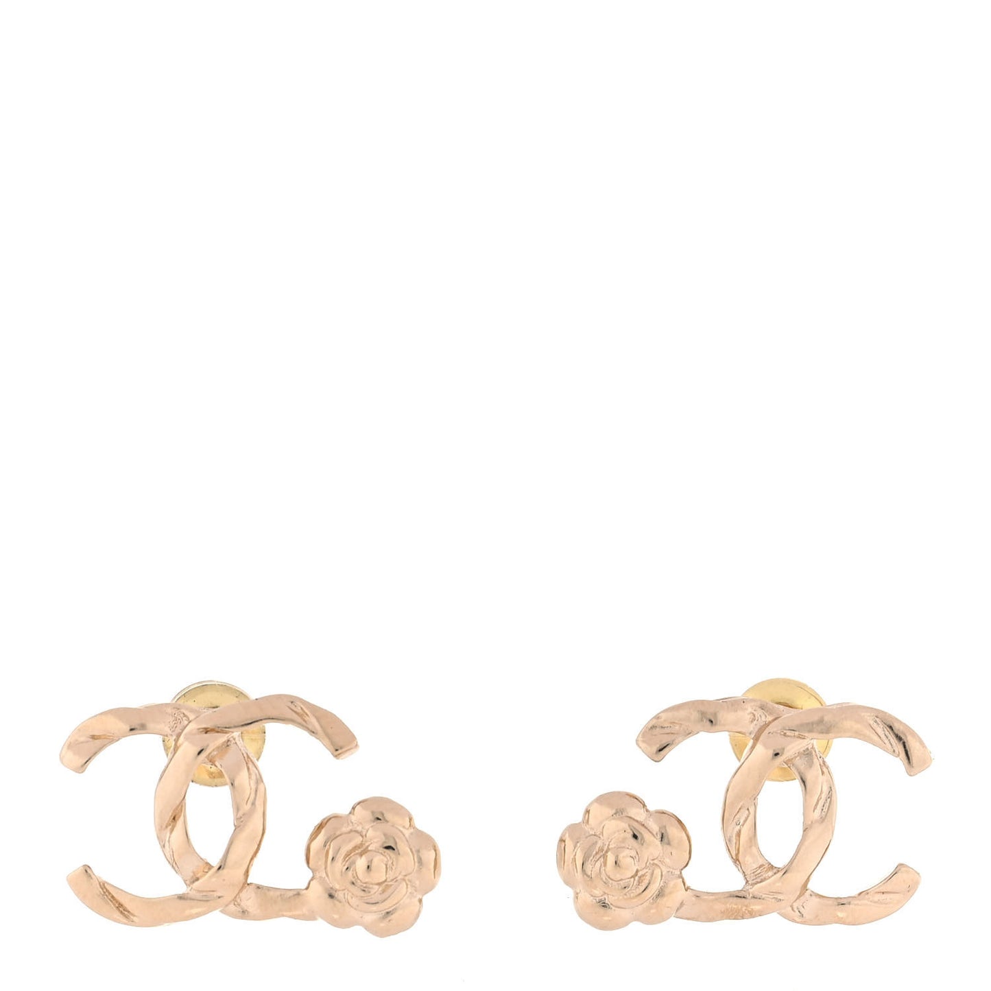 Metal Camellia CC Earrings Gold