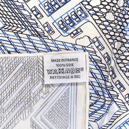 Hermes Silk Pantin City Scarf 90 White Black Bleu 3 of 3