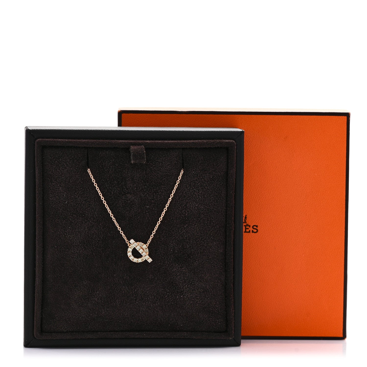 Hermes 18K Rose Gold Green Sapphire Finesse Pendant Necklace 6 of 6