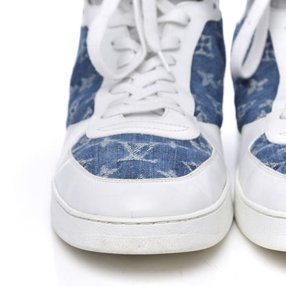 Louis Vuitton Calfskin Monogram Denim Rivoli High Top Sneakers 12 White 6 of 14