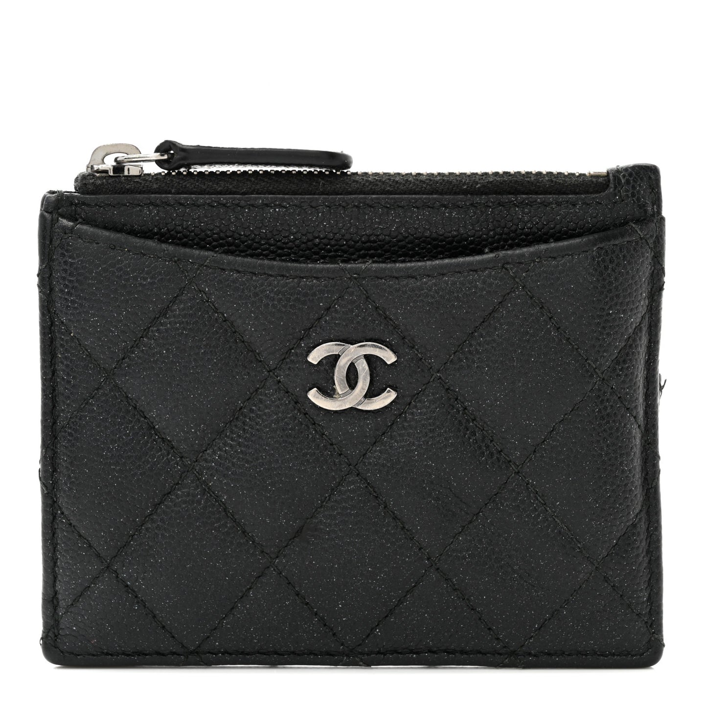 Caviar Quilted CC Zip Card Holder Black