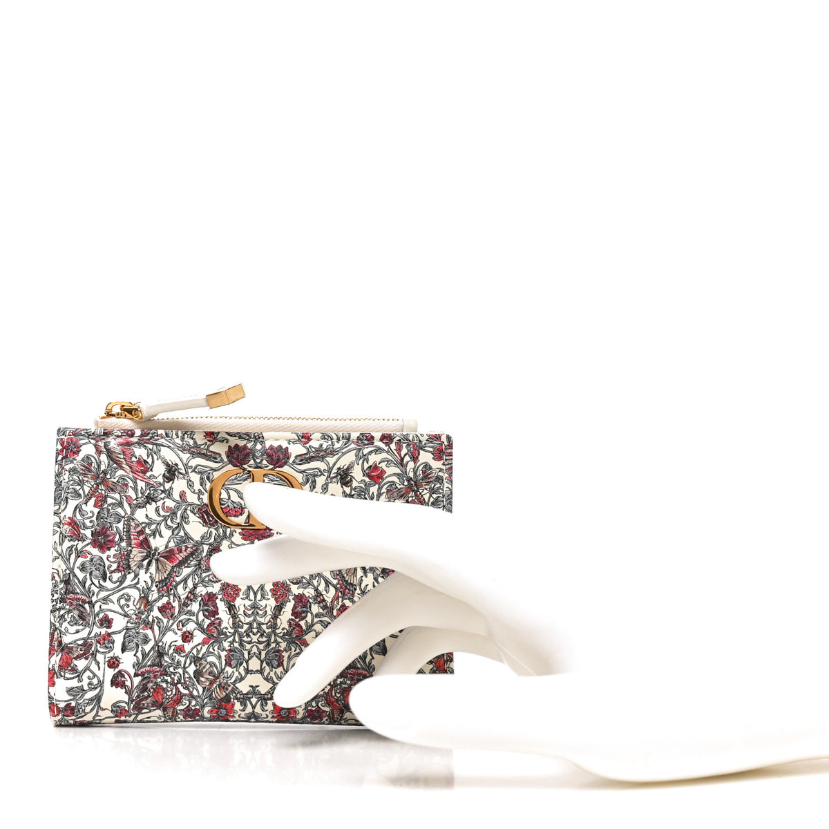 Calfskin Butterfly Printed Caro Medium Wallet White Multicolor
