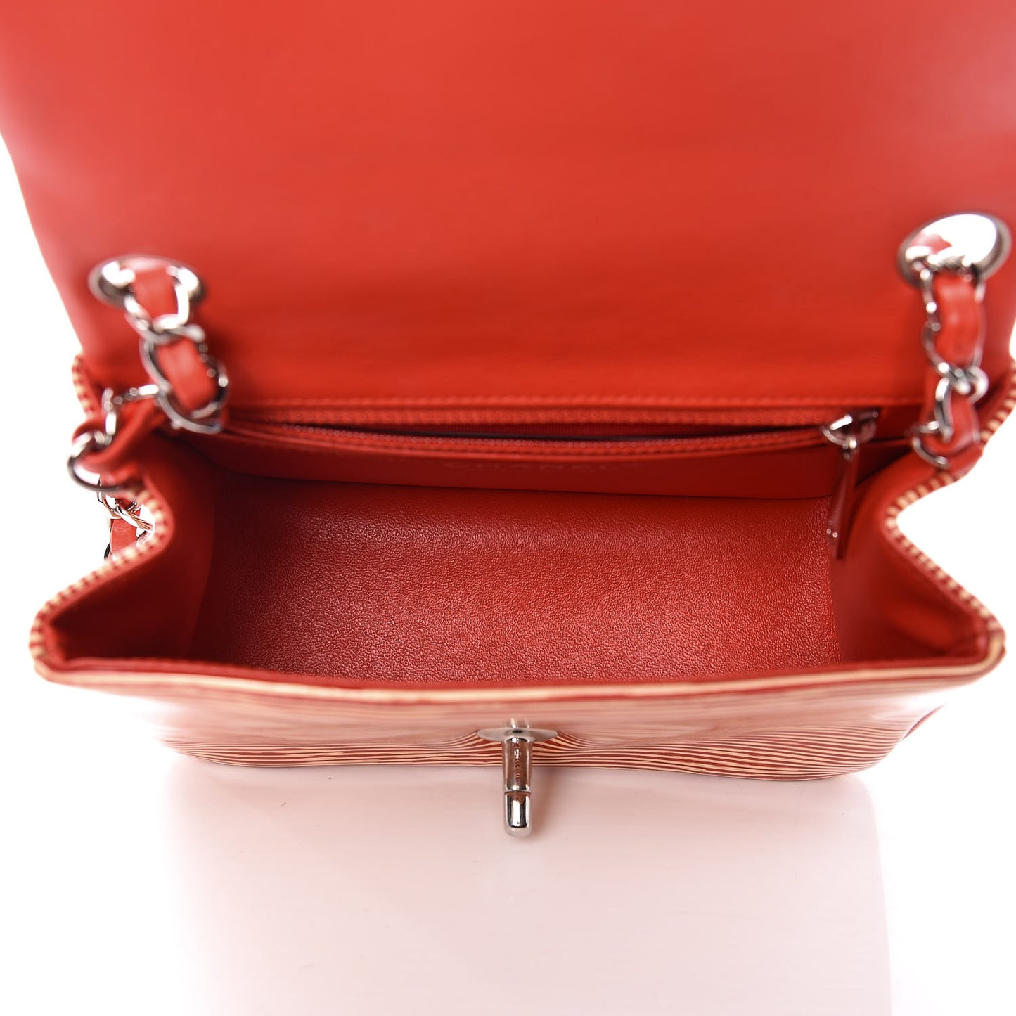 Patent Calfskin Striped Mini Square Flap Red