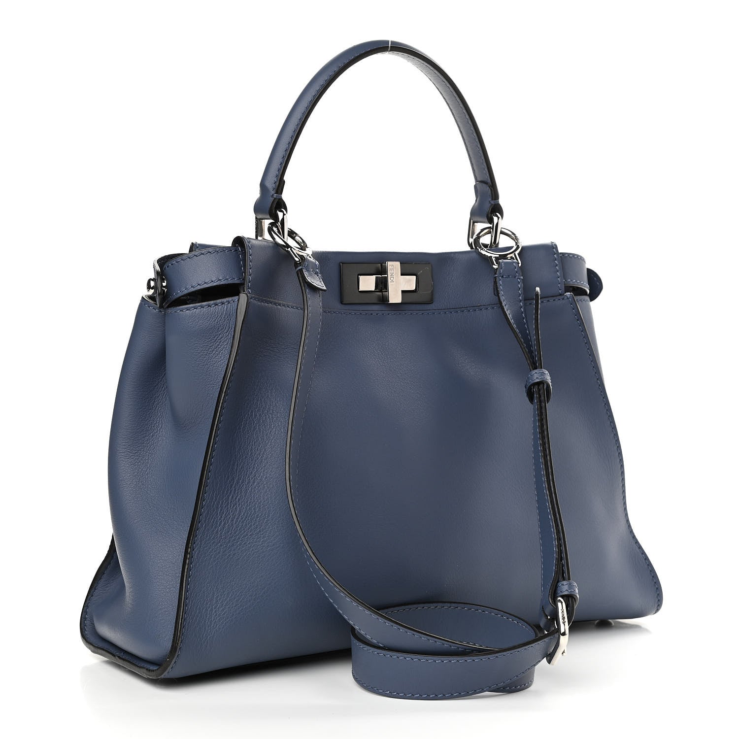 Fendi Calfskin Medium Peekaboo Iconic Satchel Blue 3 of 13