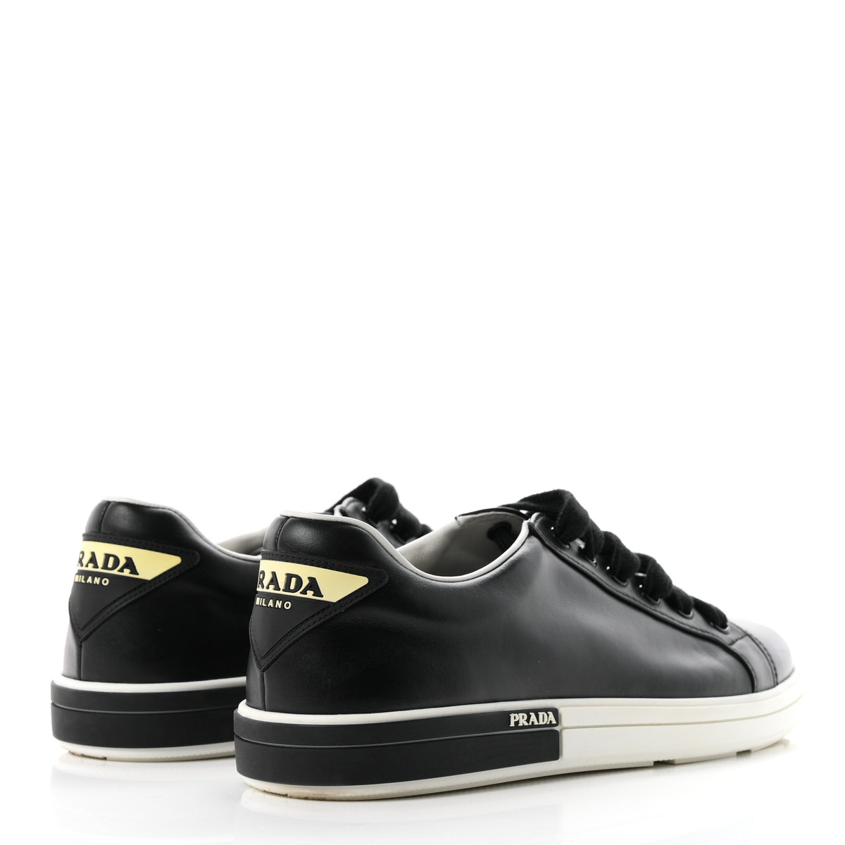 Prada Vitello Soft Low Top Triangle Sneakers 38.5 Black White 5 of 10