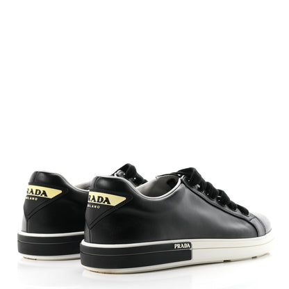 Prada Vitello Soft Low Top Triangle Sneakers 38.5 Black White 5 of 10