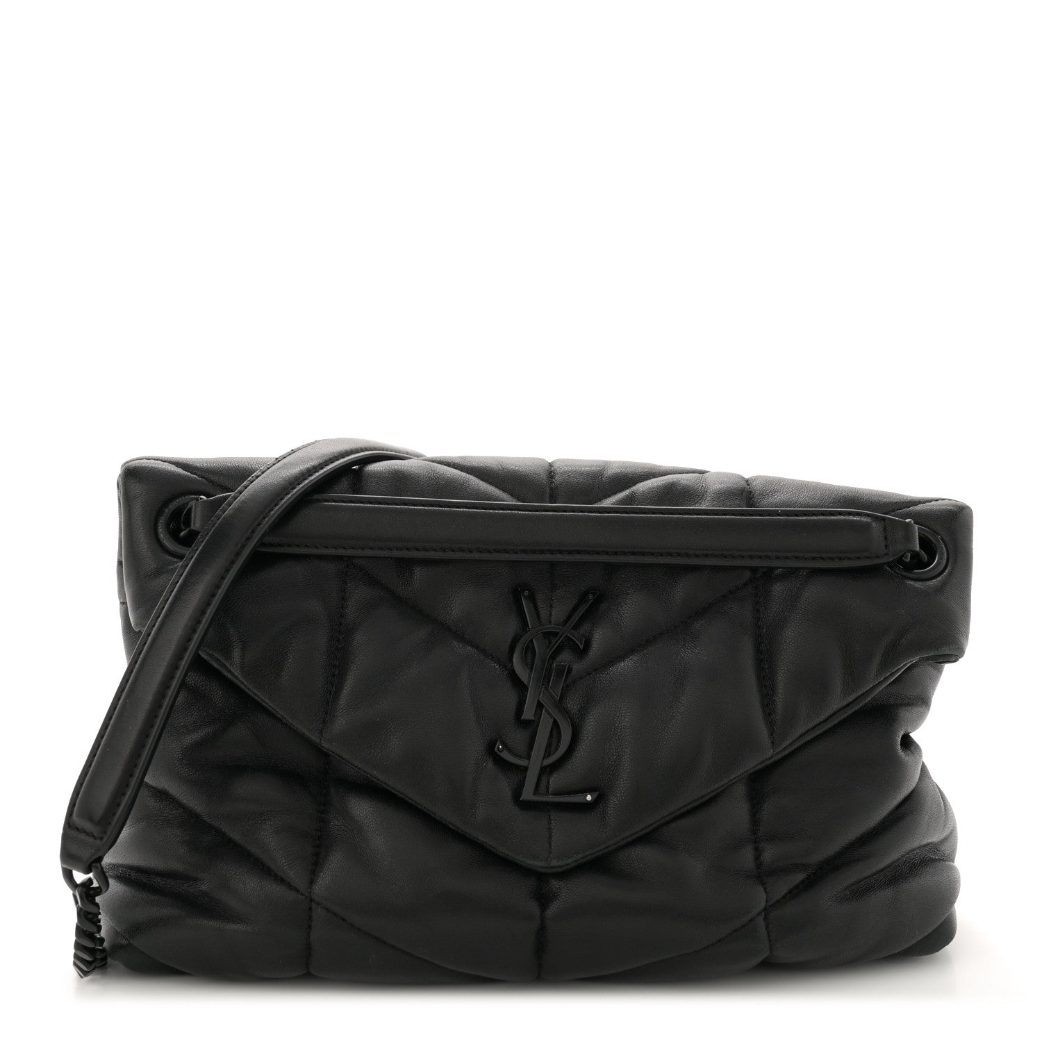 Saint Laurent Lambskin Quilted Monogram Monochrome Small Loulou Puffer Chain Satchel Black 1 of 11