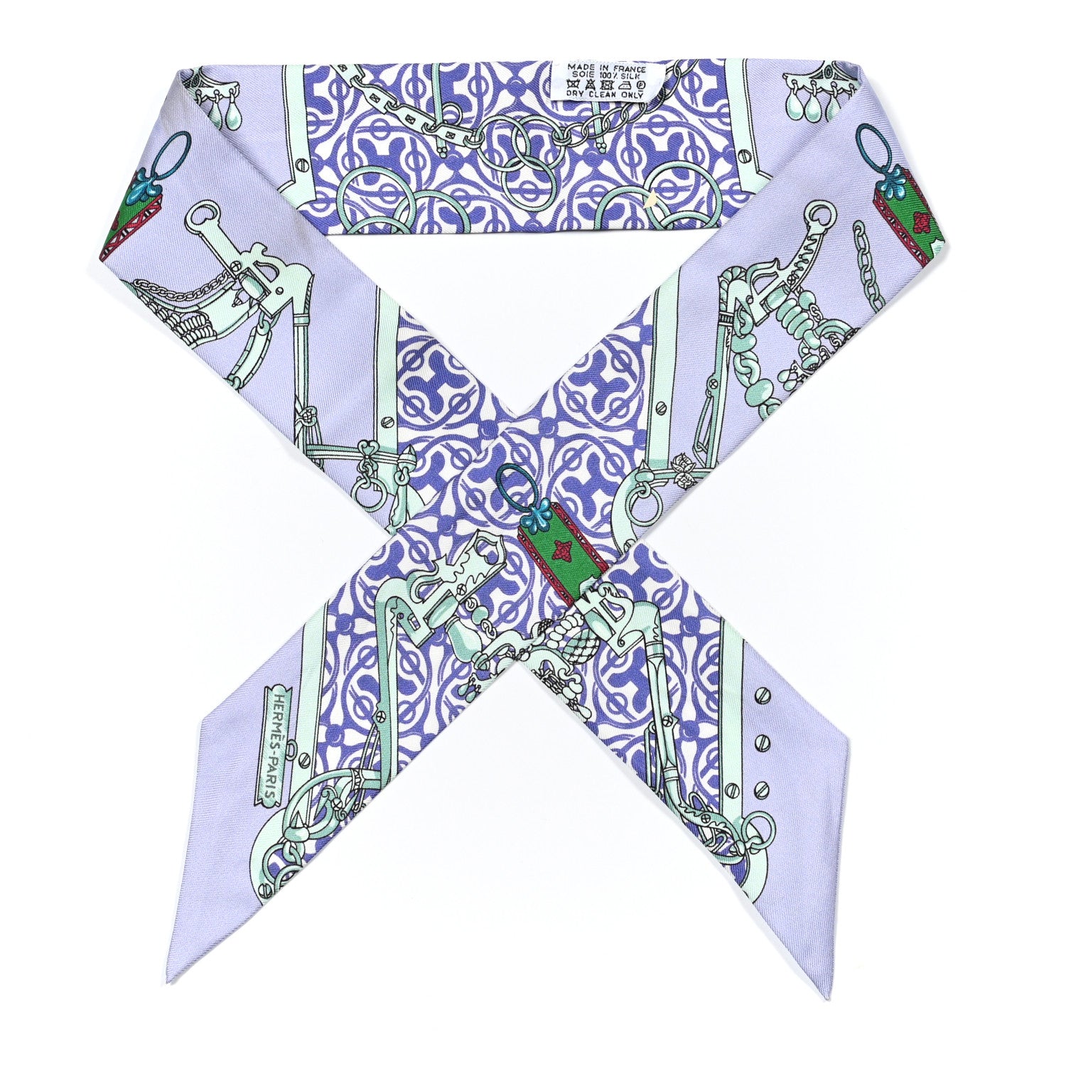 Hermes Silk Mors Et Gourmettes Remix Twilly Parme Vert Mauve 1 of 4