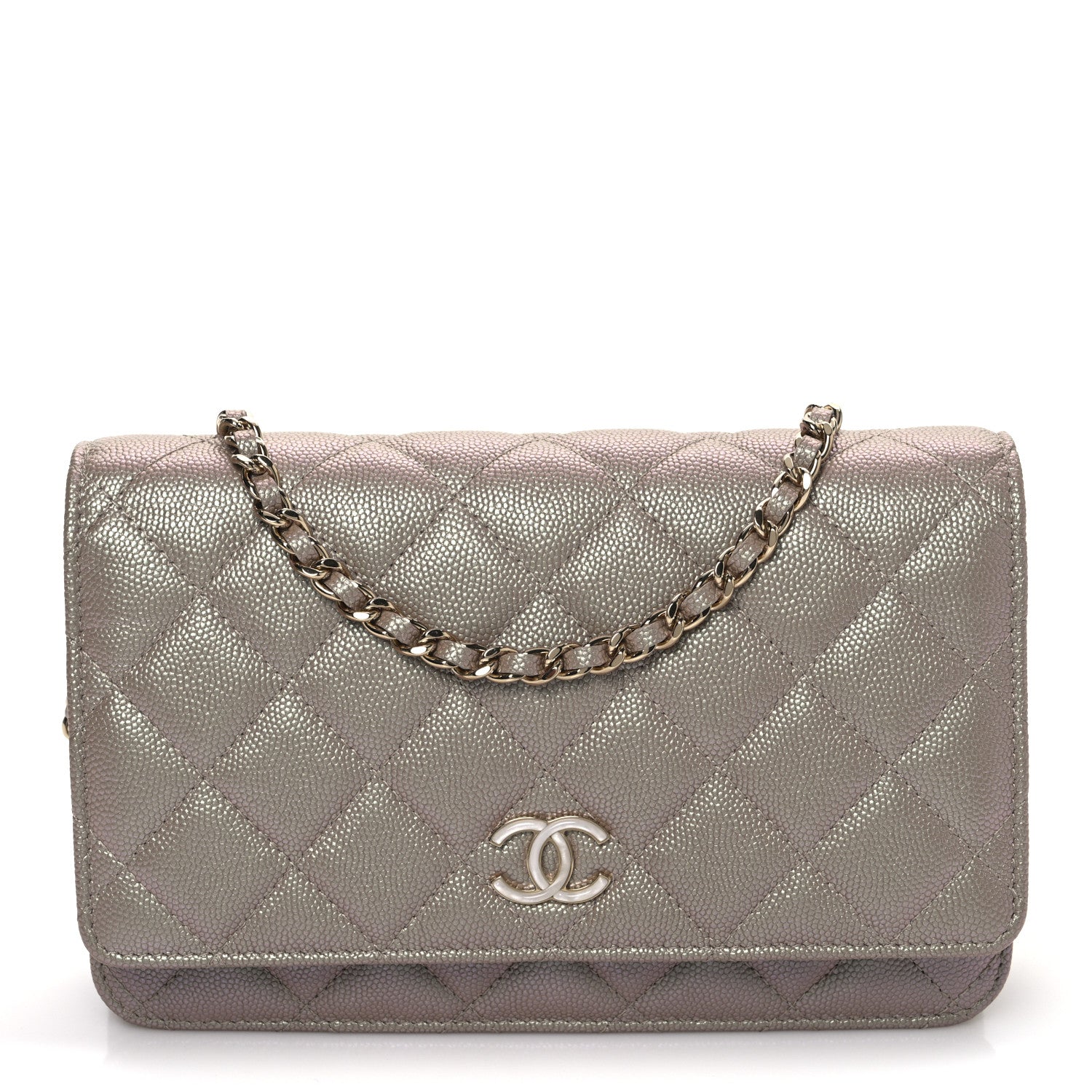 Chanel Iridescent Caviar Quilted Wallet on Chain WOC Beige 2 of 21