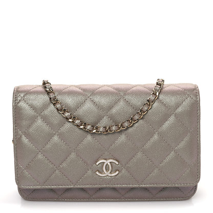 Chanel Iridescent Caviar Quilted Wallet on Chain WOC Beige 2 of 21