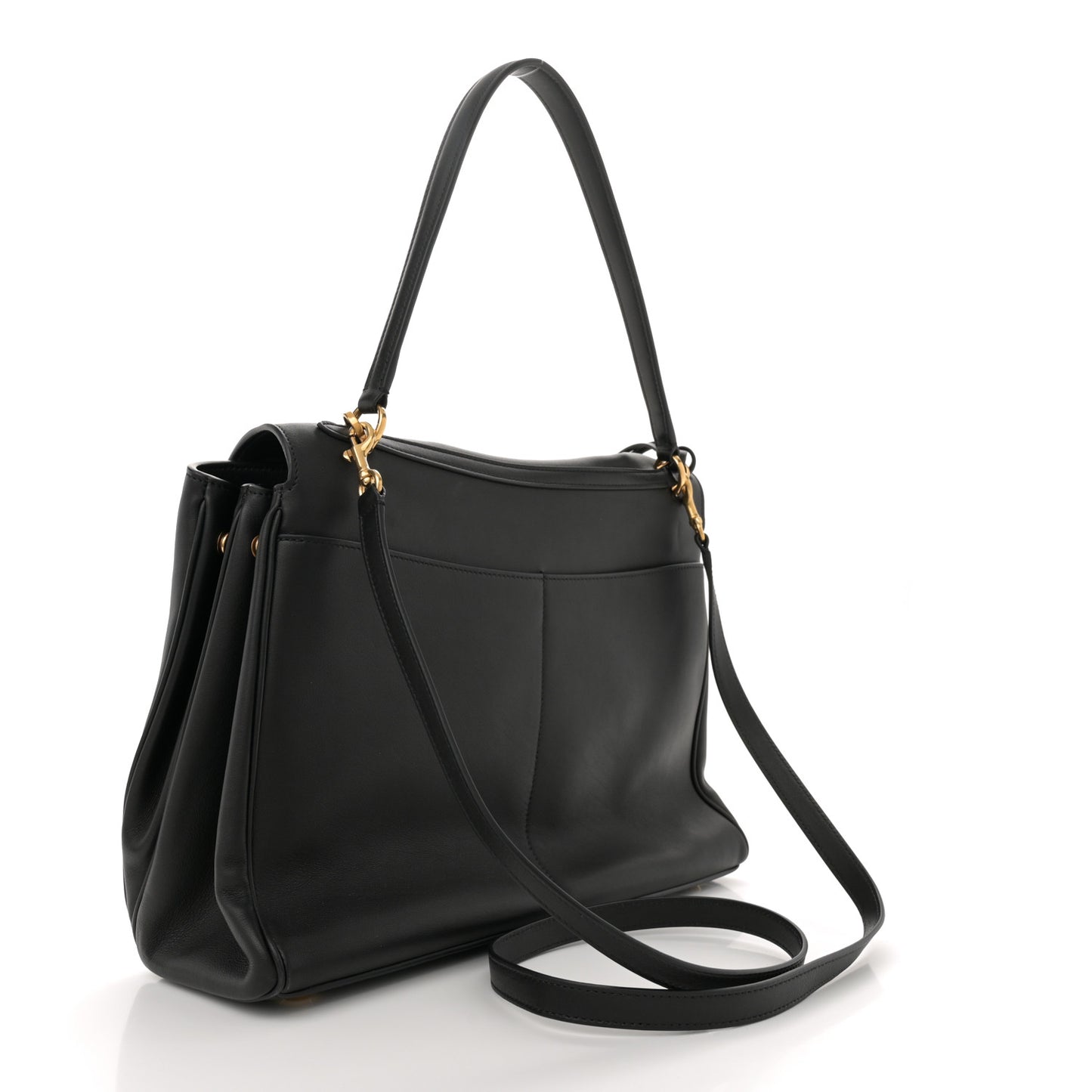 Natural Smooth Calfskin Medium Rodeo Top Handle Handbag Black