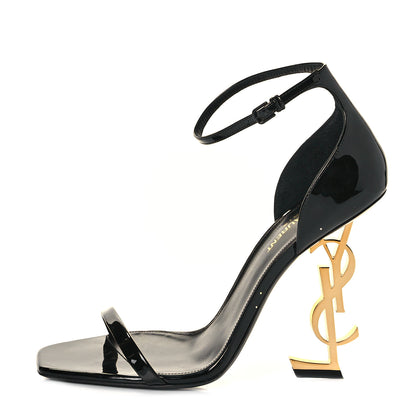 Saint Laurent Patent Calfskin Opyum 110 Sandals 39 Black Gold 1 of 8
