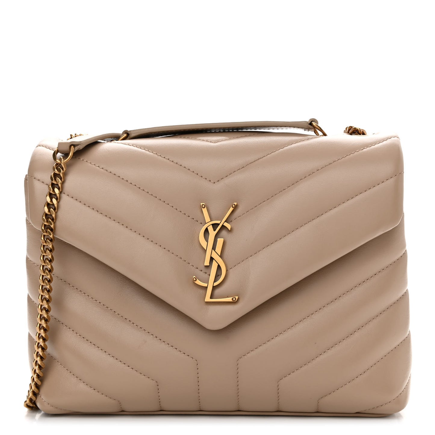 Calfskin Y Quilted Monogram Small Loulou Chain Satchel Dark Beige