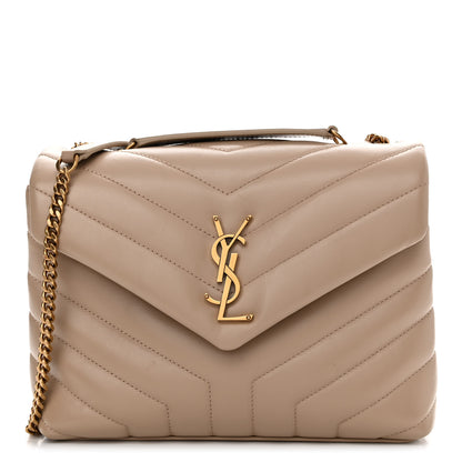Saint Laurent Calfskin Y Quilted Monogram Small Loulou Chain Satchel Dark Beige 1 of 11