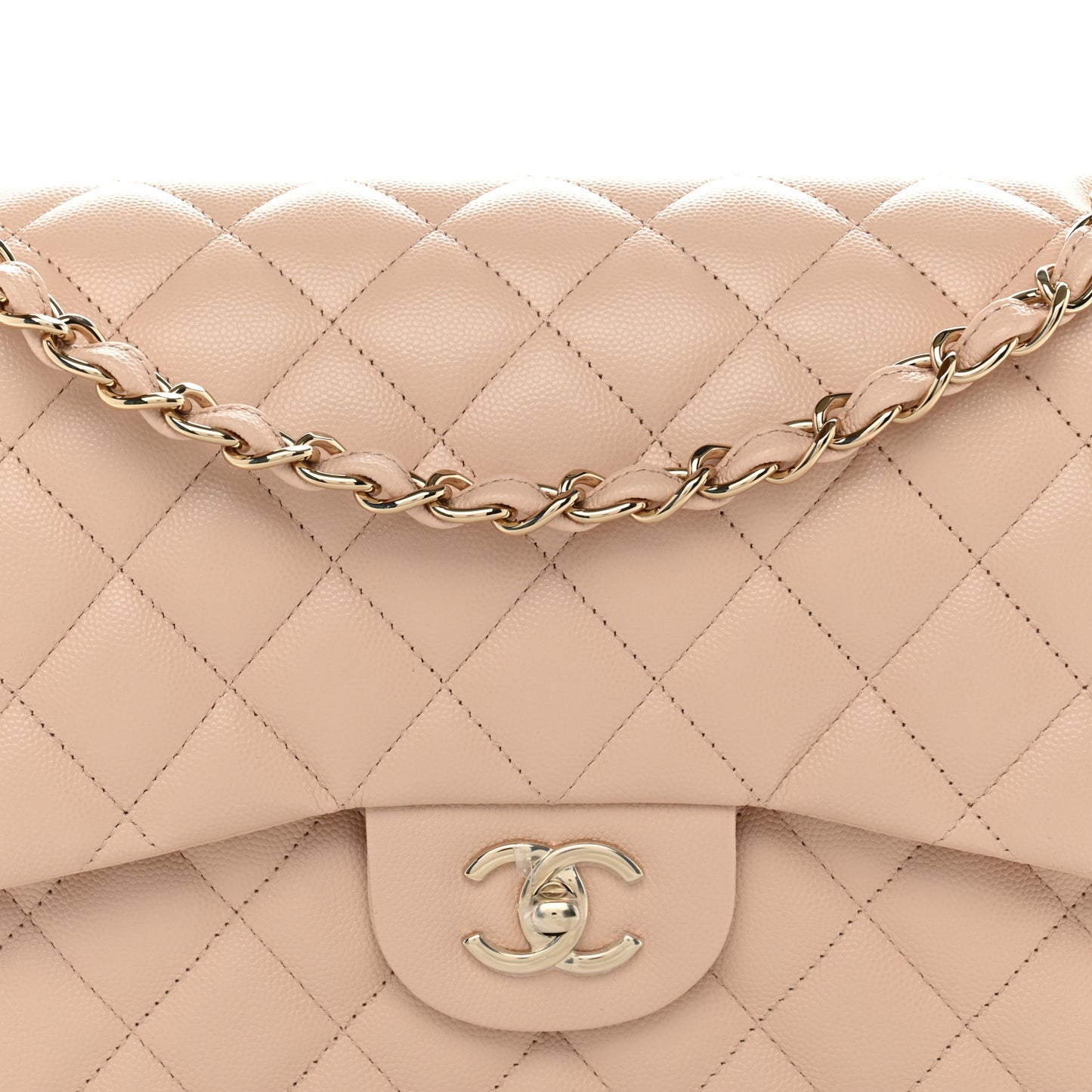 Caviar Quilted Jumbo Double Flap Light Beige