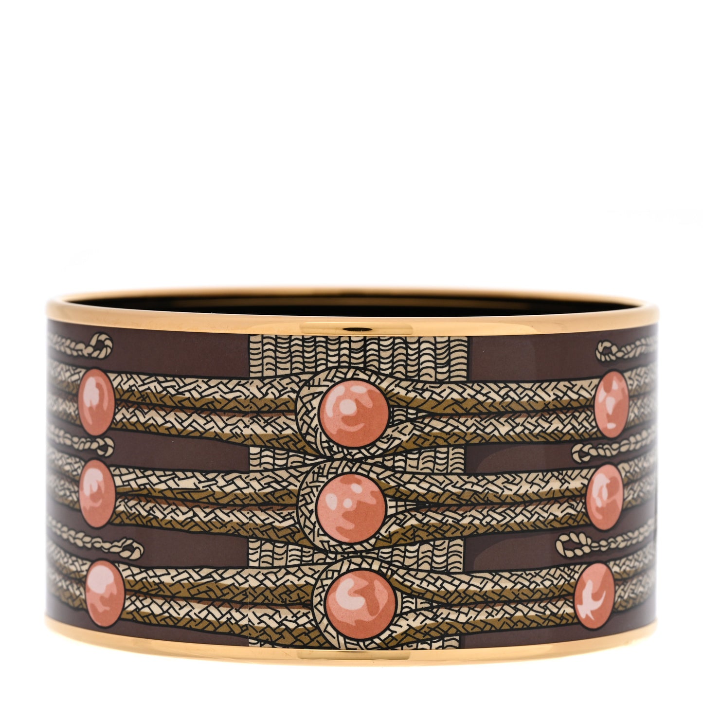Enamel Printed Brandebourgs Extra Wide Bracelet 70 Passe Brown