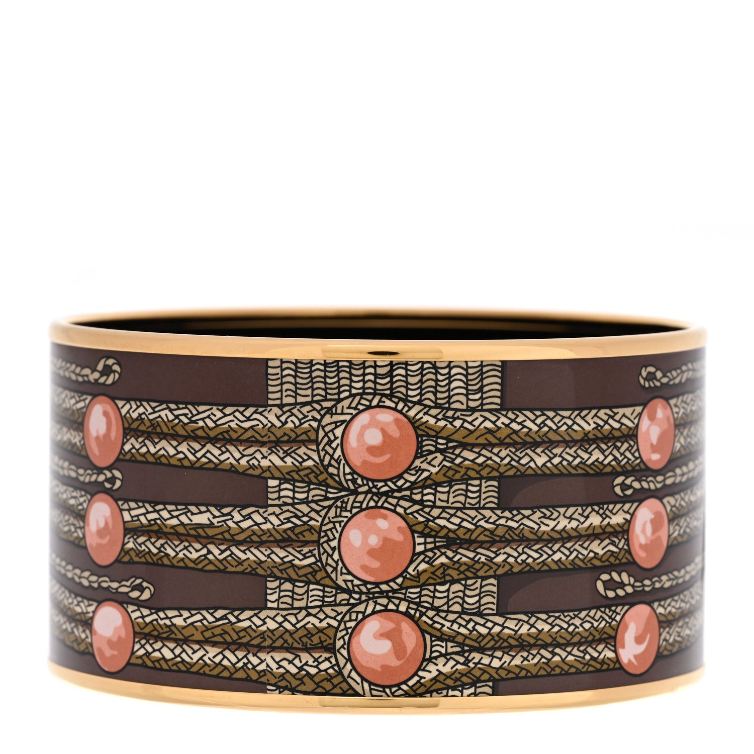 Hermes Enamel Printed Brandebourgs Extra Wide Bracelet 70 Passe Brown 3 of 6