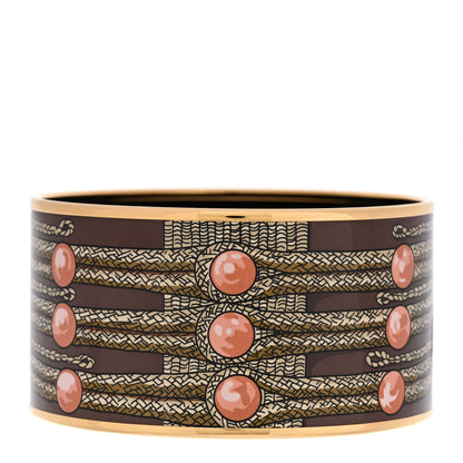 Hermes Enamel Printed Brandebourgs Extra Wide Bracelet 70 Passe Brown 3 of 6
