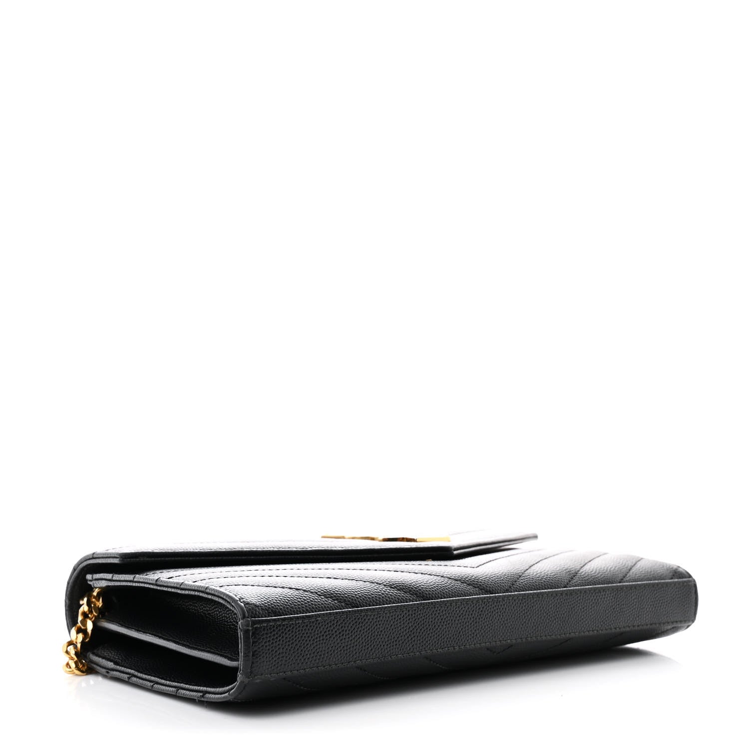 Saint Laurent Grain De Poudre Matelasse Chevron Monogram Chain Wallet Black 4 of 13