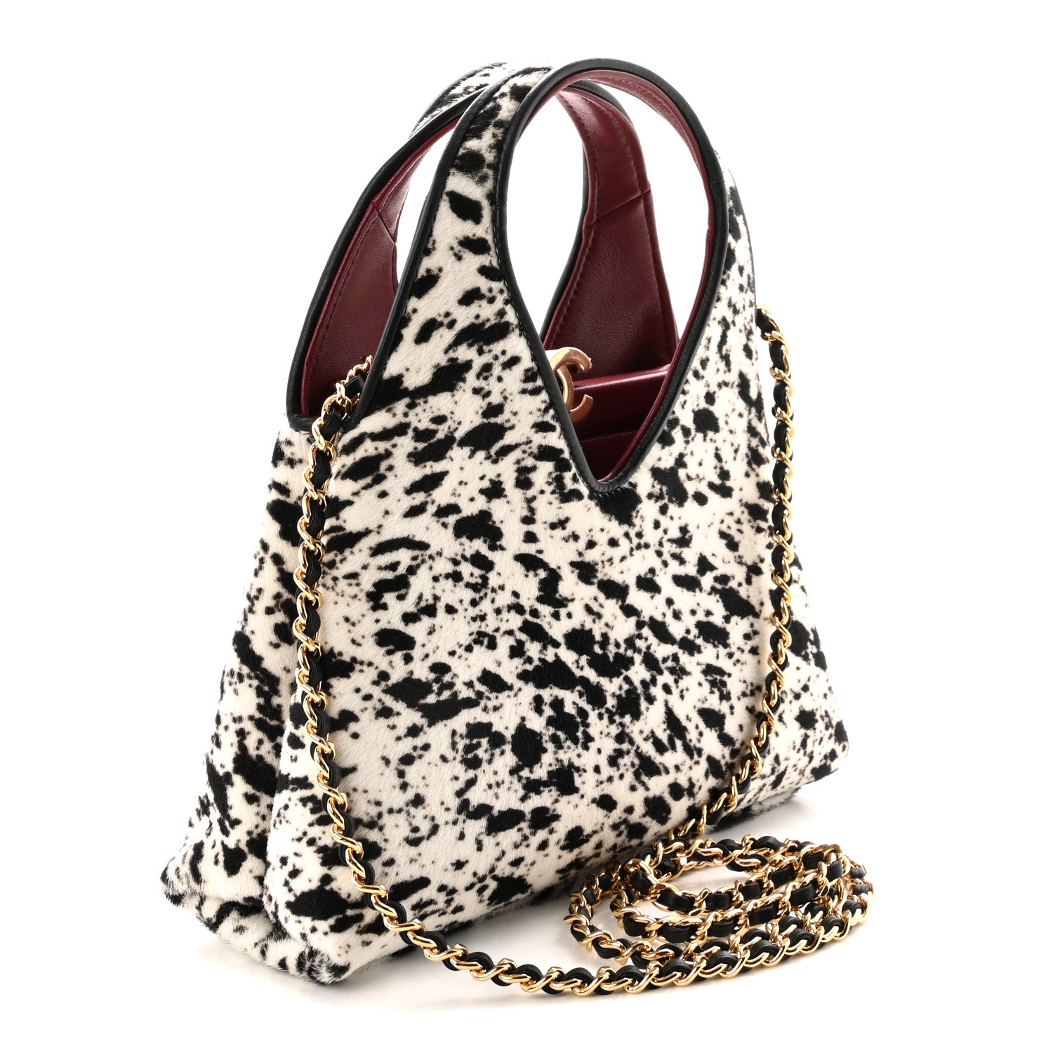 Chanel Pony Hair Printed Chic Lady Small Shopping Tote White Black 3 of 11