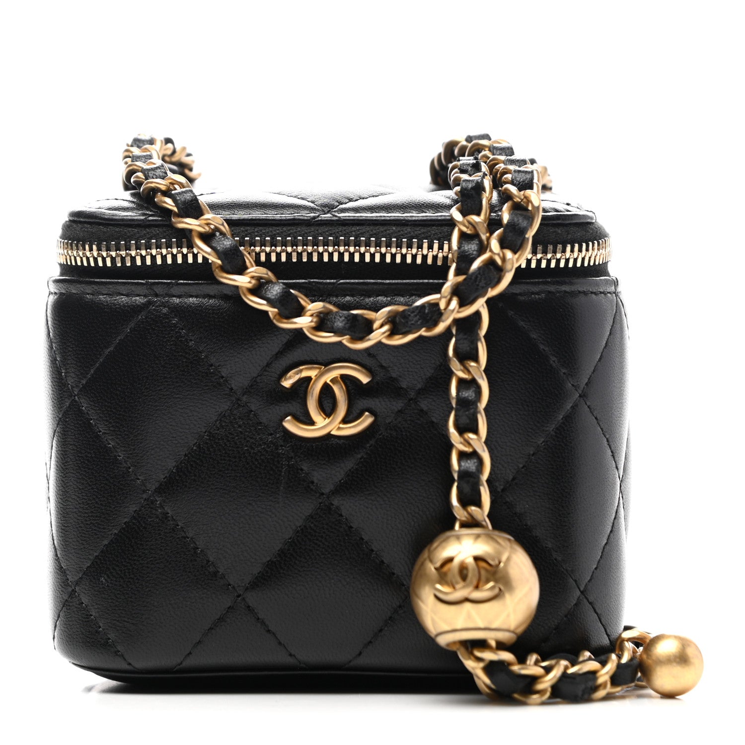 Chanel Lambskin Quilted Mini Pearl Crush Vanity Case With Chain Black 1 of 7