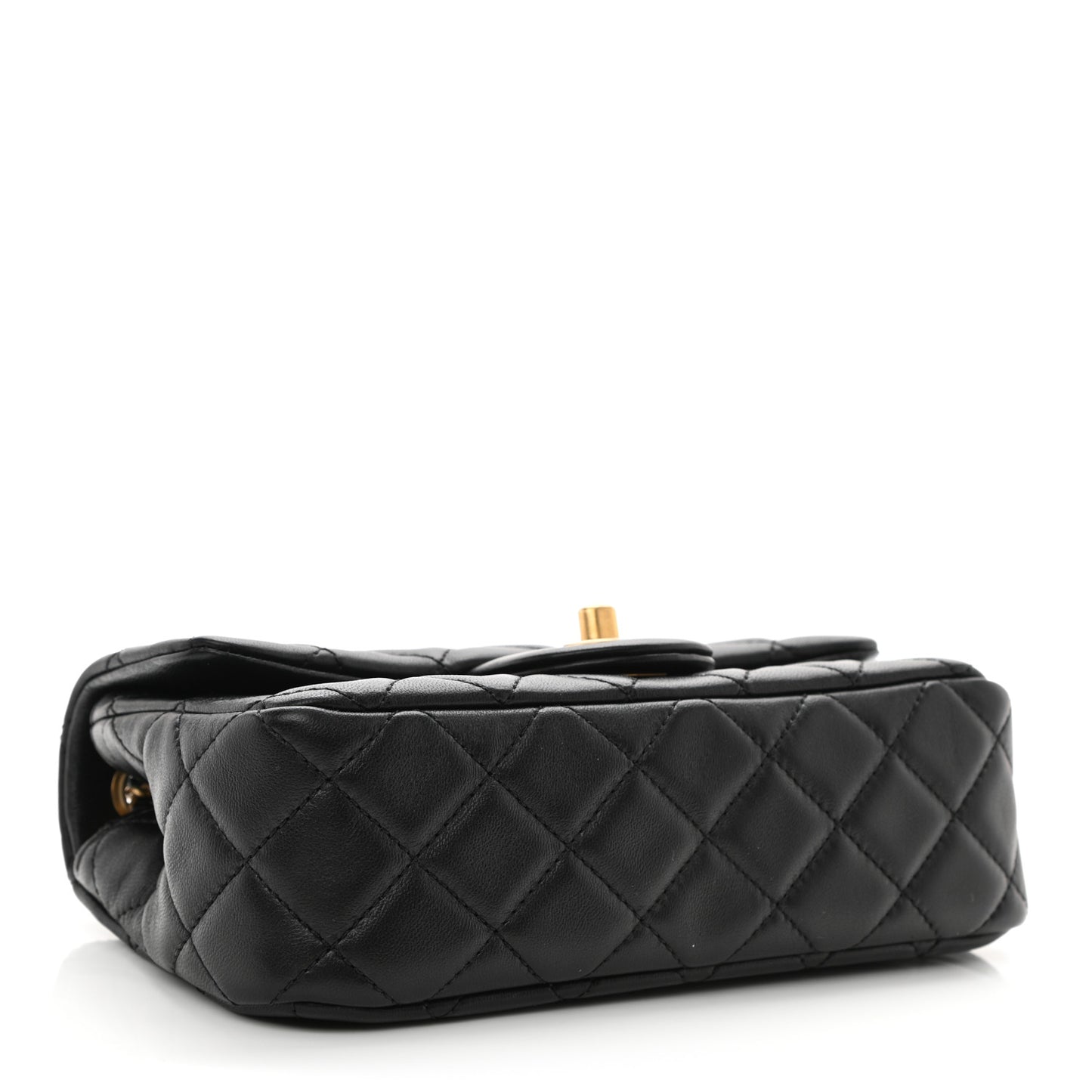 Lambskin Quilted Mini Rectangular Pearl Crush Flap Black