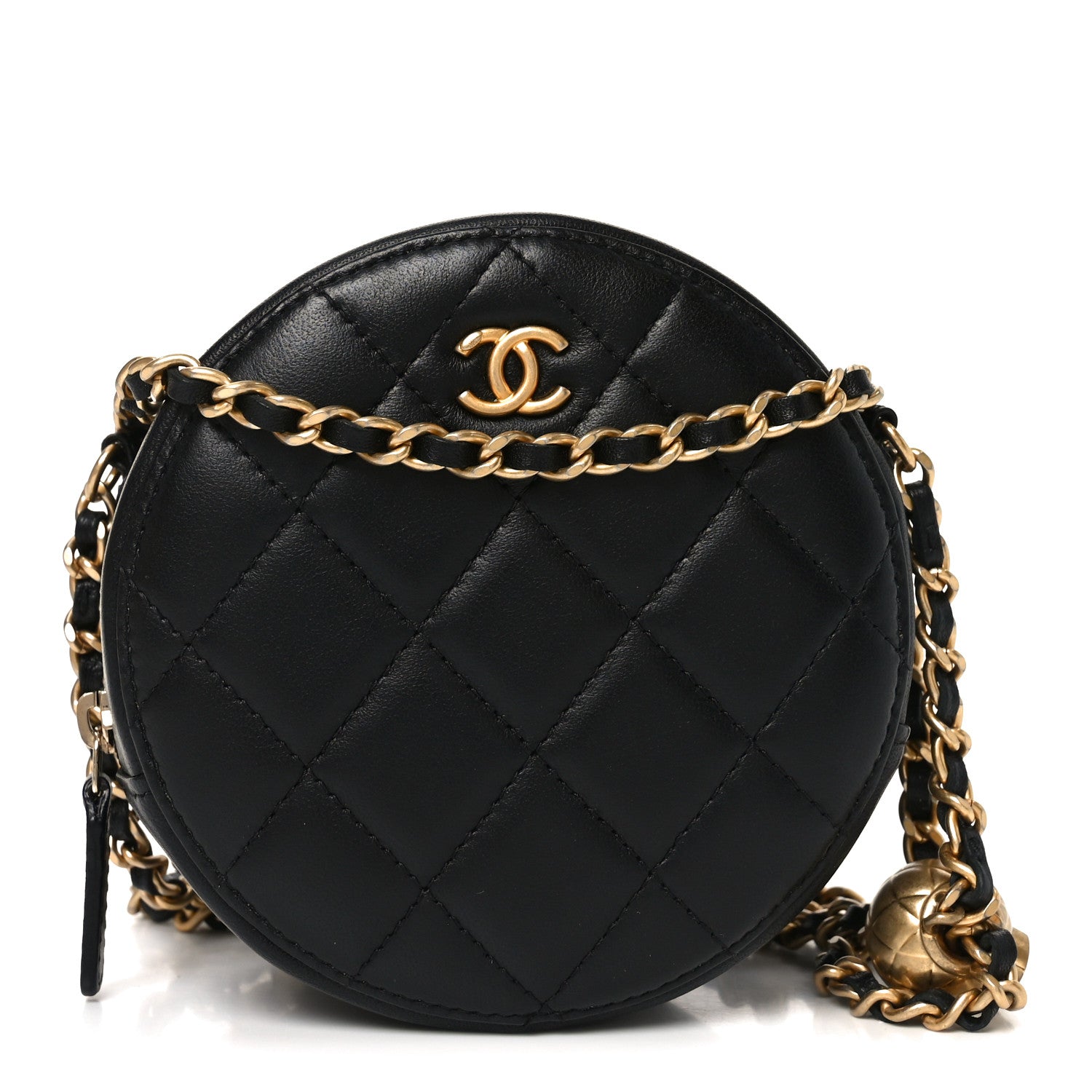 Chanel Lambskin Quilted Round Pearl Crush Clutch With Chain Black 1 of 10