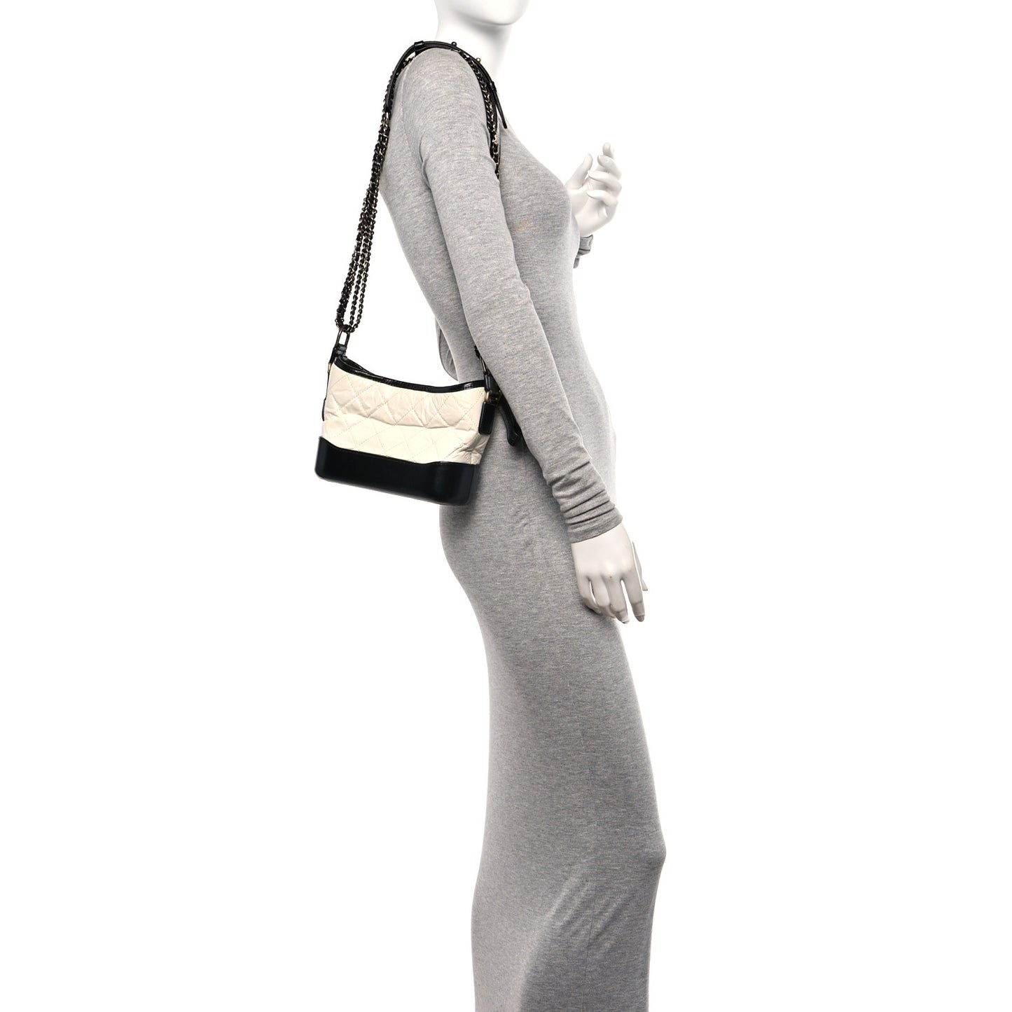 Aged Calfskin Quilted Small Gabrielle Hobo Black White