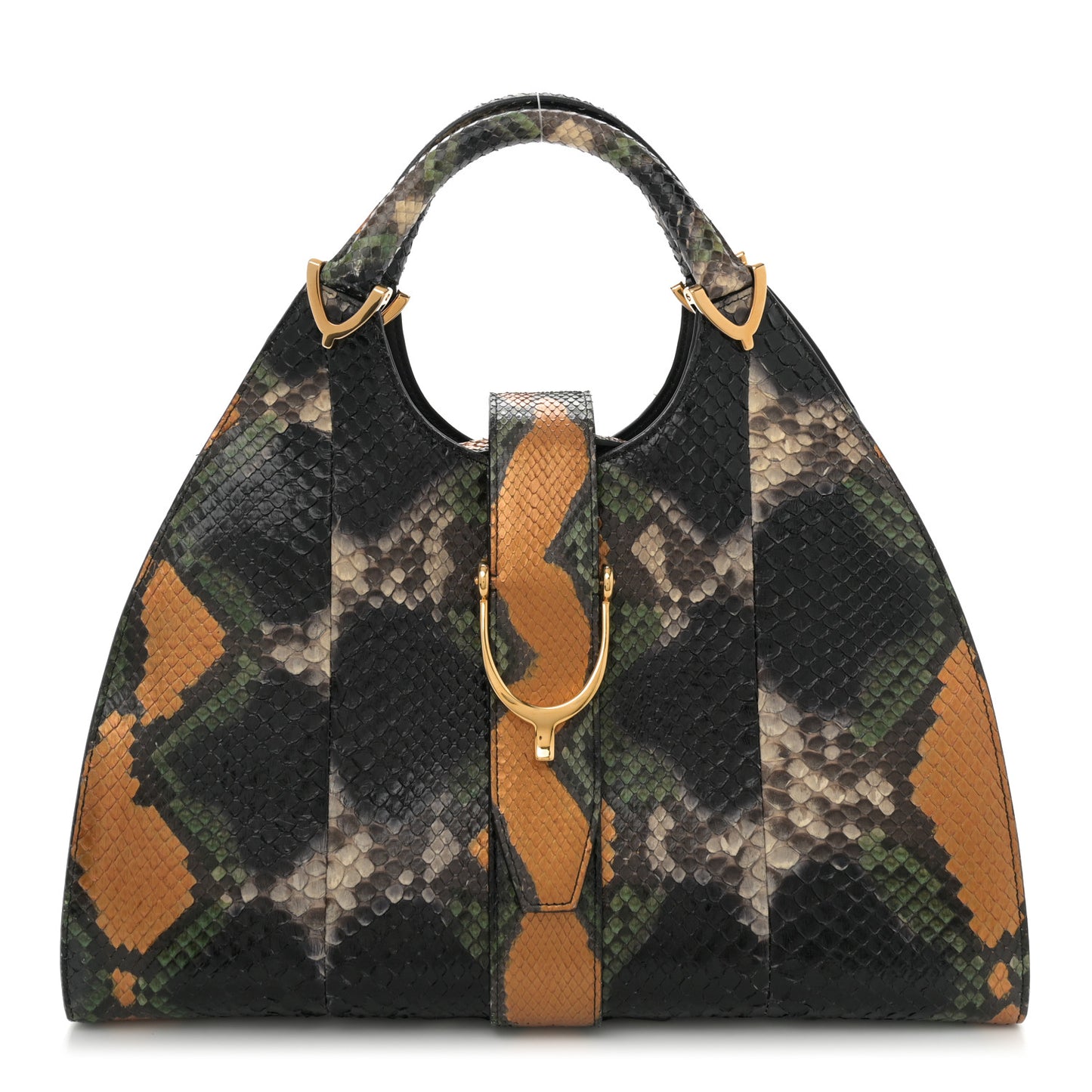 Snakeskin Stirrup Medium Top Handle Bag Multicolor