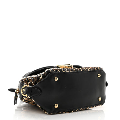 Salvatore Ferragamo Calfskin Sequin Small Fiamma Bag Black Gold 4 of 11