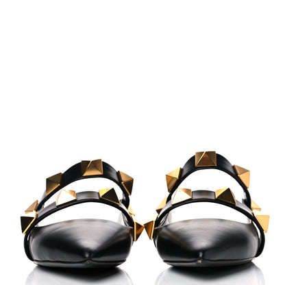 Valentino Garavani Calfskin Roman Stud Flat Mules 38 Black 2 of 6