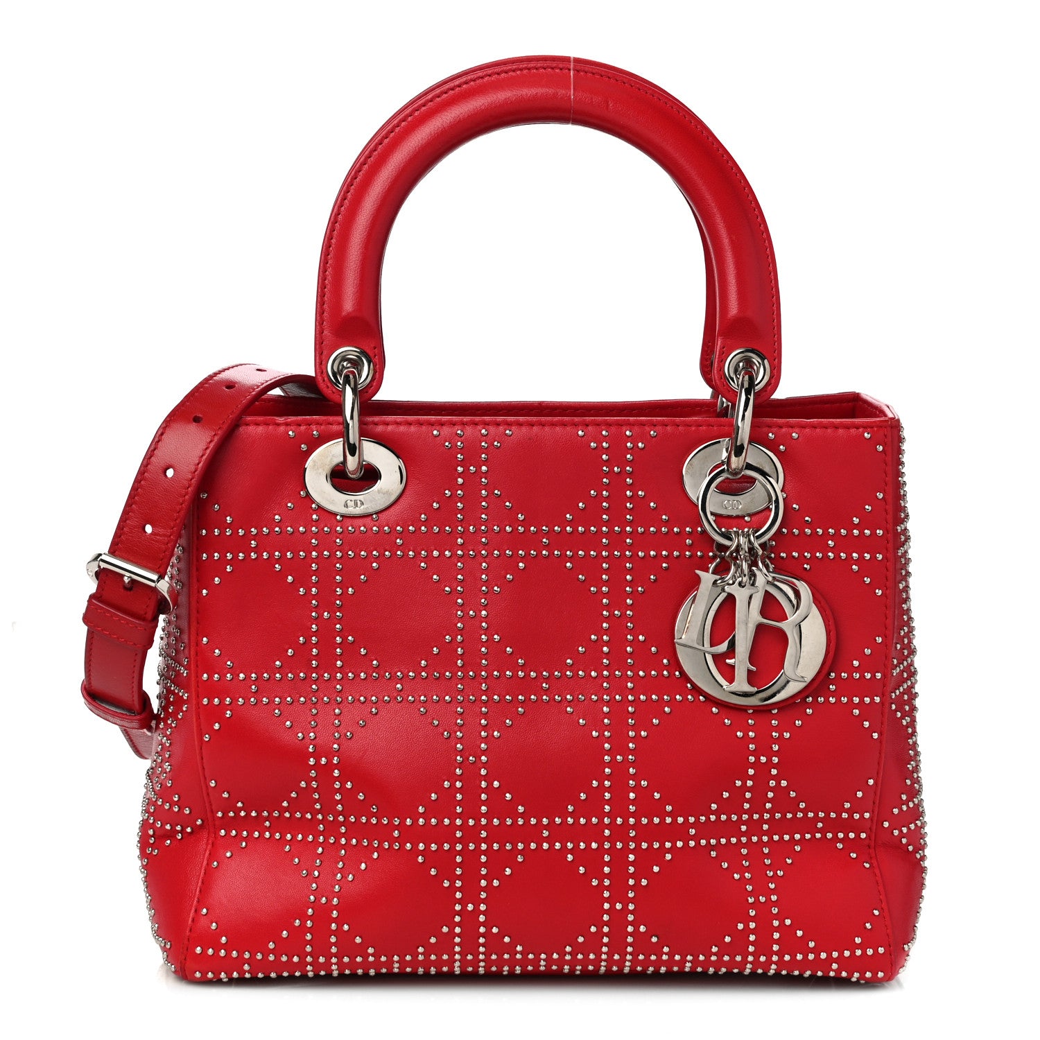 Christian Dior Lambskin Studded Cannage Medium Lady Dior Red 1 of 10