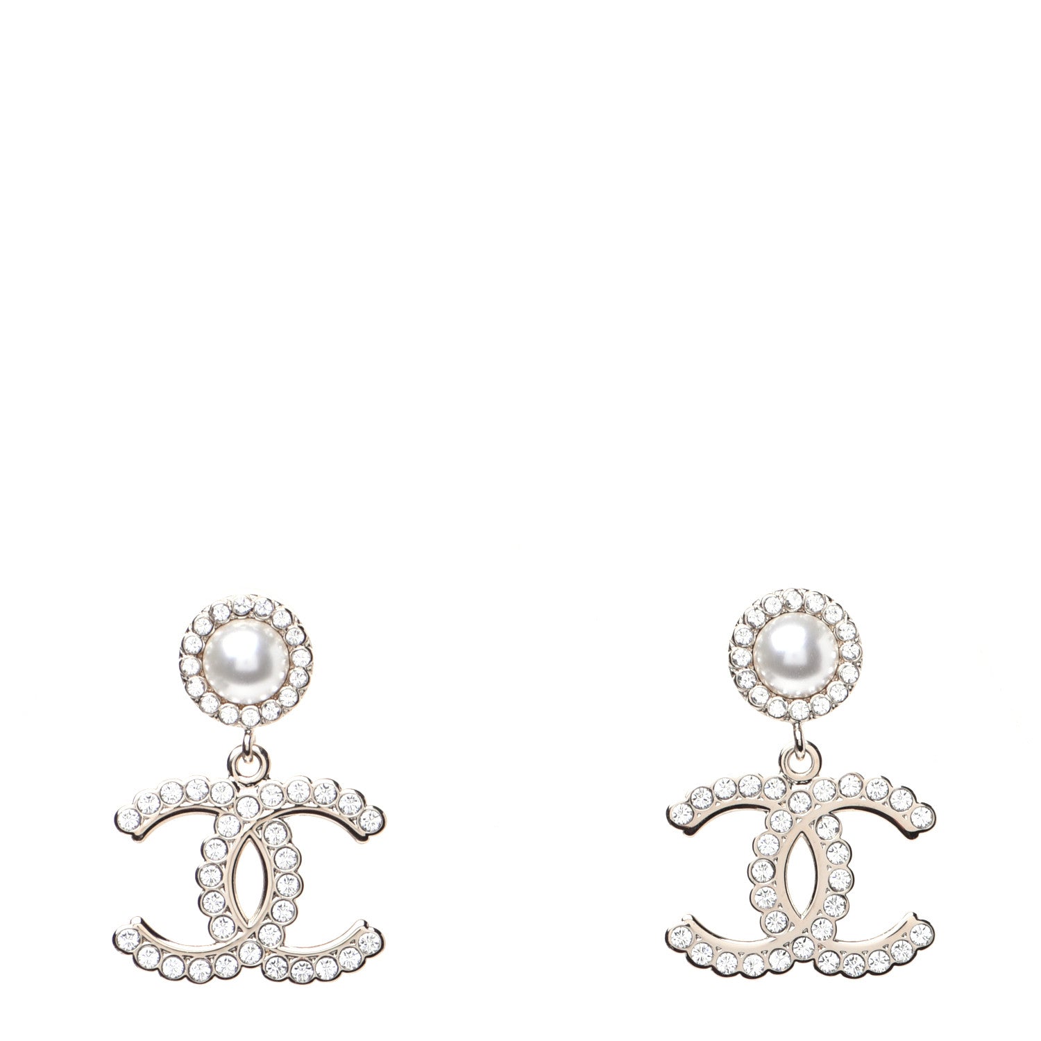 Chanel Crystal Pearl Bow-tiful CC Drop Earrings Gold 1 of 9