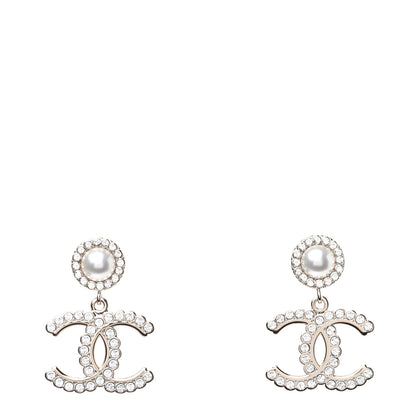 Chanel Crystal Pearl Bow-tiful CC Drop Earrings Gold 1 of 9