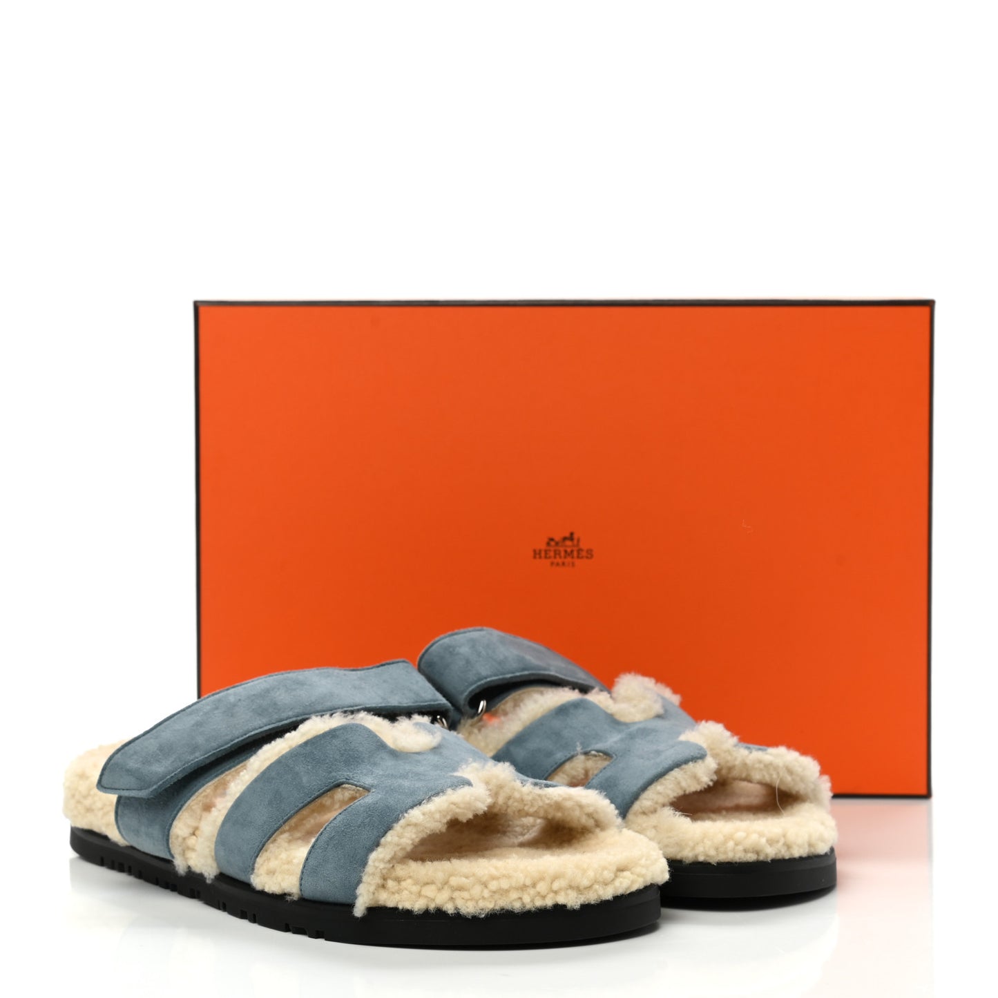 Suede Goatskin Woolskin Womens Chypre Sandals 37 Bleu Pinede Ecru