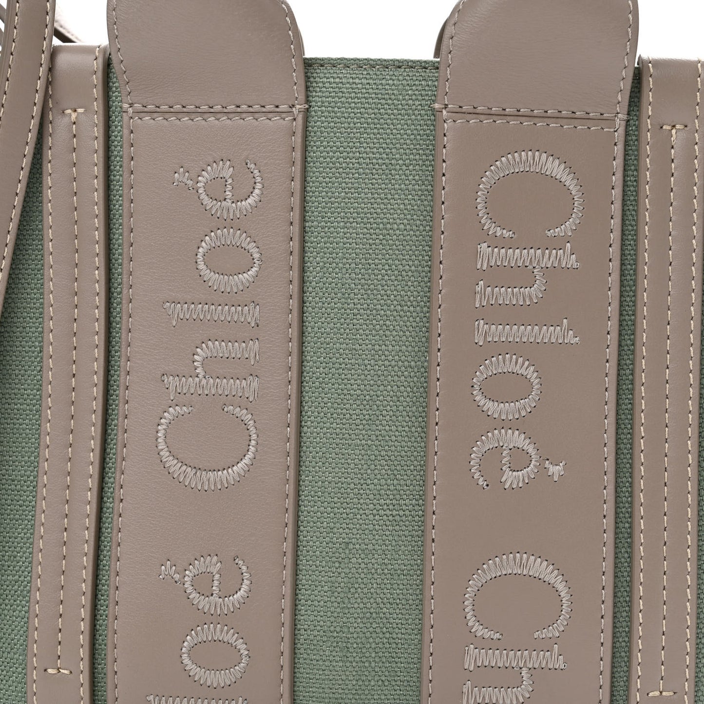 Cotton Calfskin Small Woody Ribbon Tote Faded Green