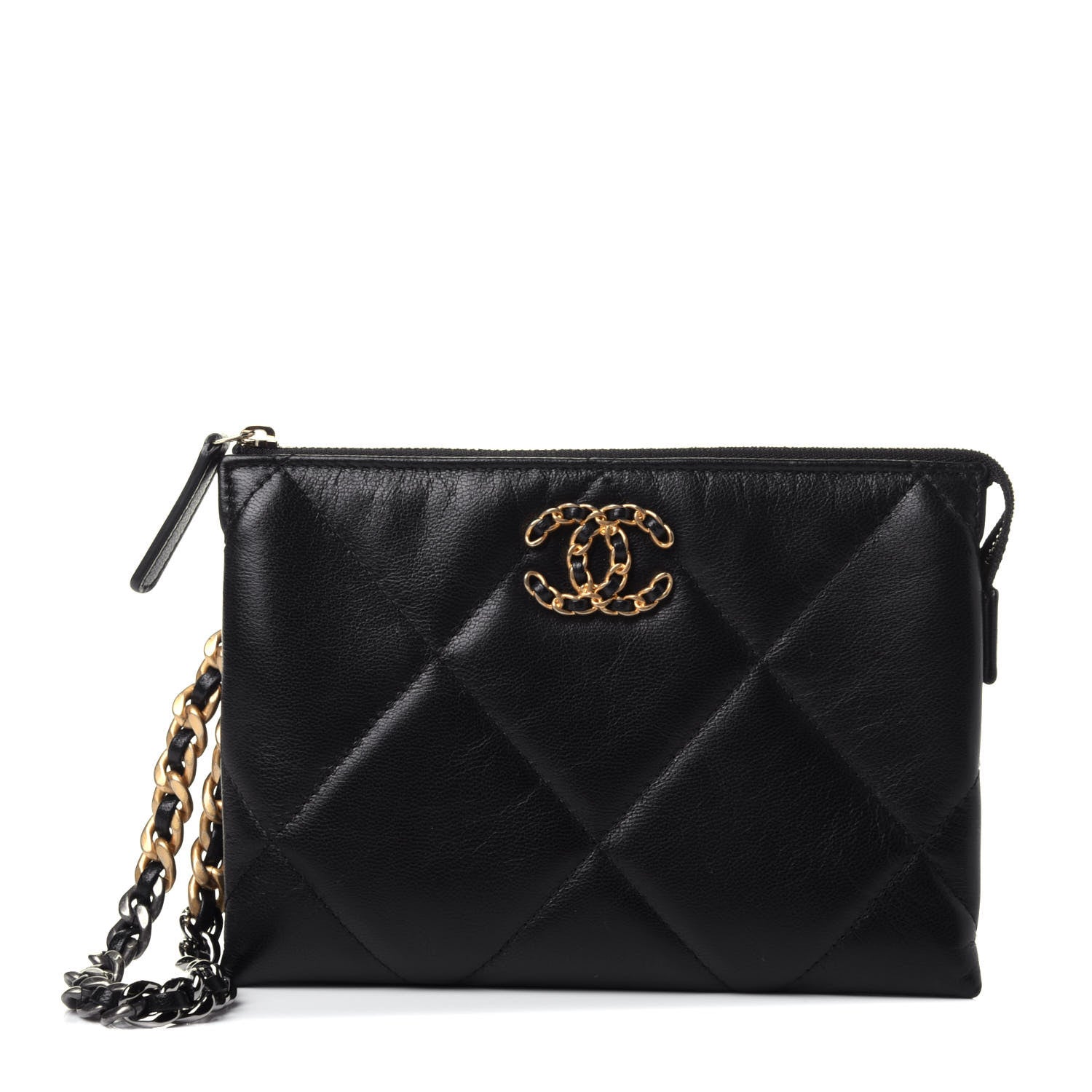 Chanel Shiny Goatskin Quilted Small Chanel 19 Pouch With Handle Black 1 of 4