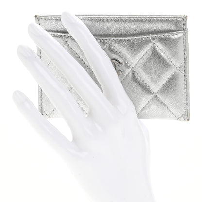 Chanel Metallic Lambskin Quilted CC Card Holder Silver 2 of 10