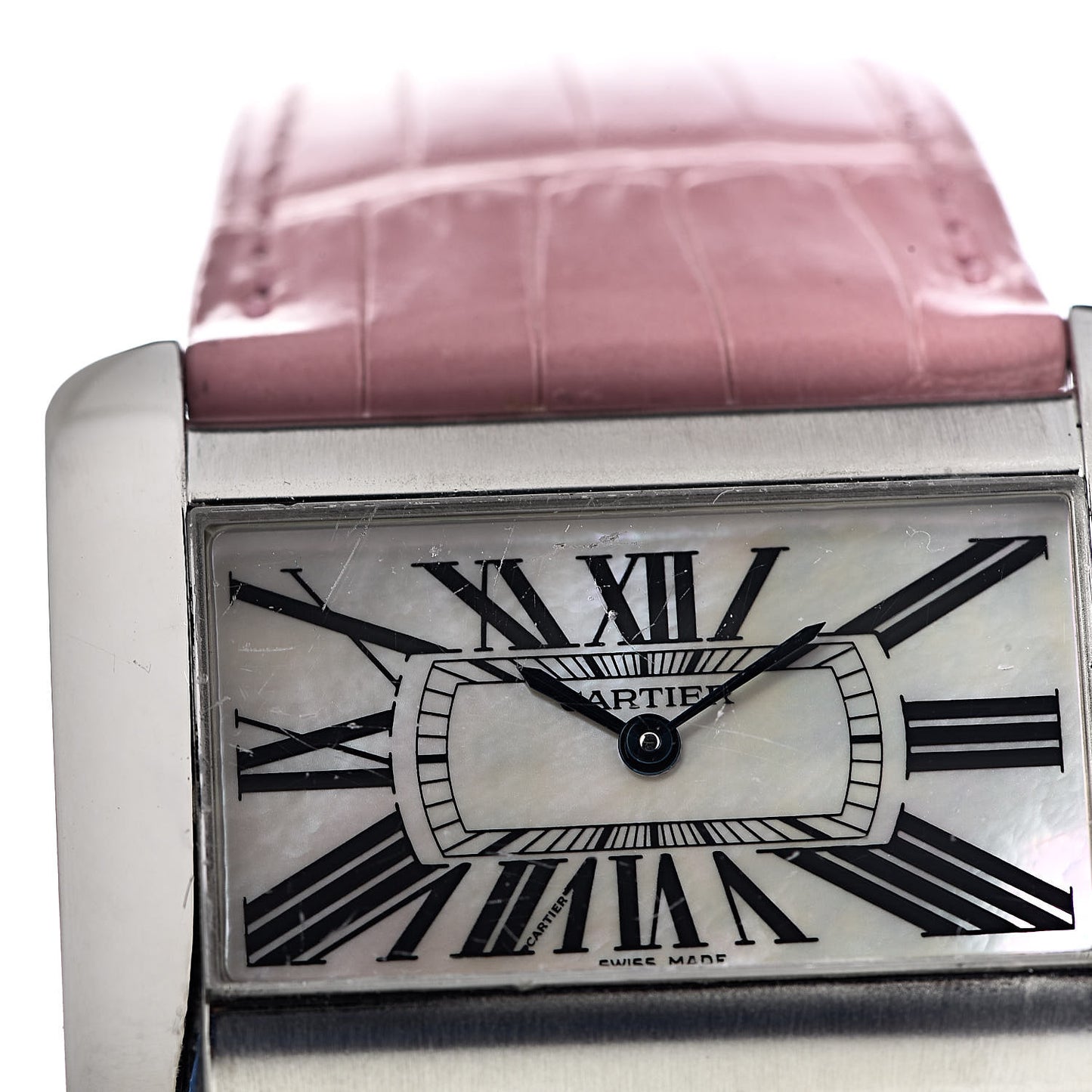 Stainless Steel Crocodile Mother of Pearl 38mm Tank Divan Quartz Watch Pink