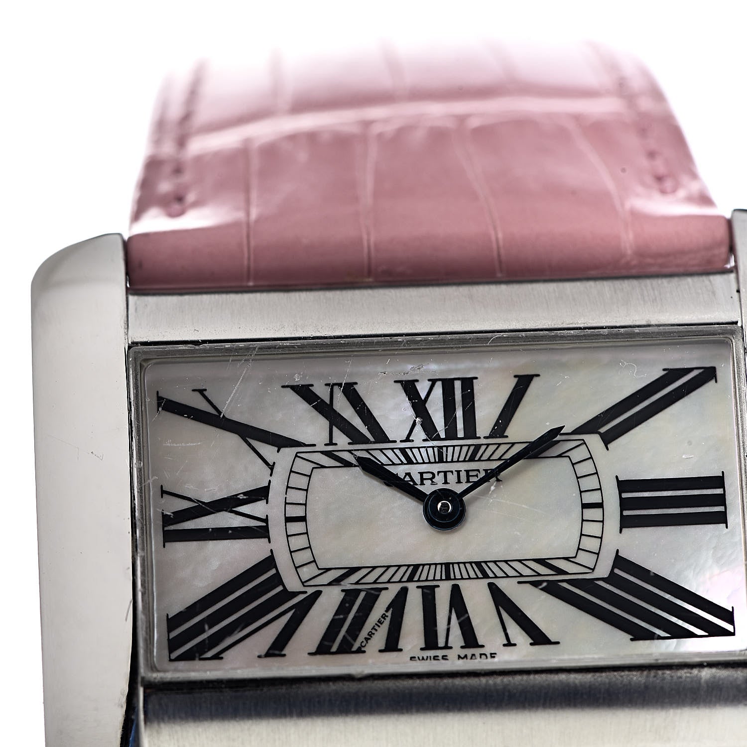 Cartier Stainless Steel Crocodile Mother of Pearl 38mm Tank Divan Quartz Watch Pink 9 of 10