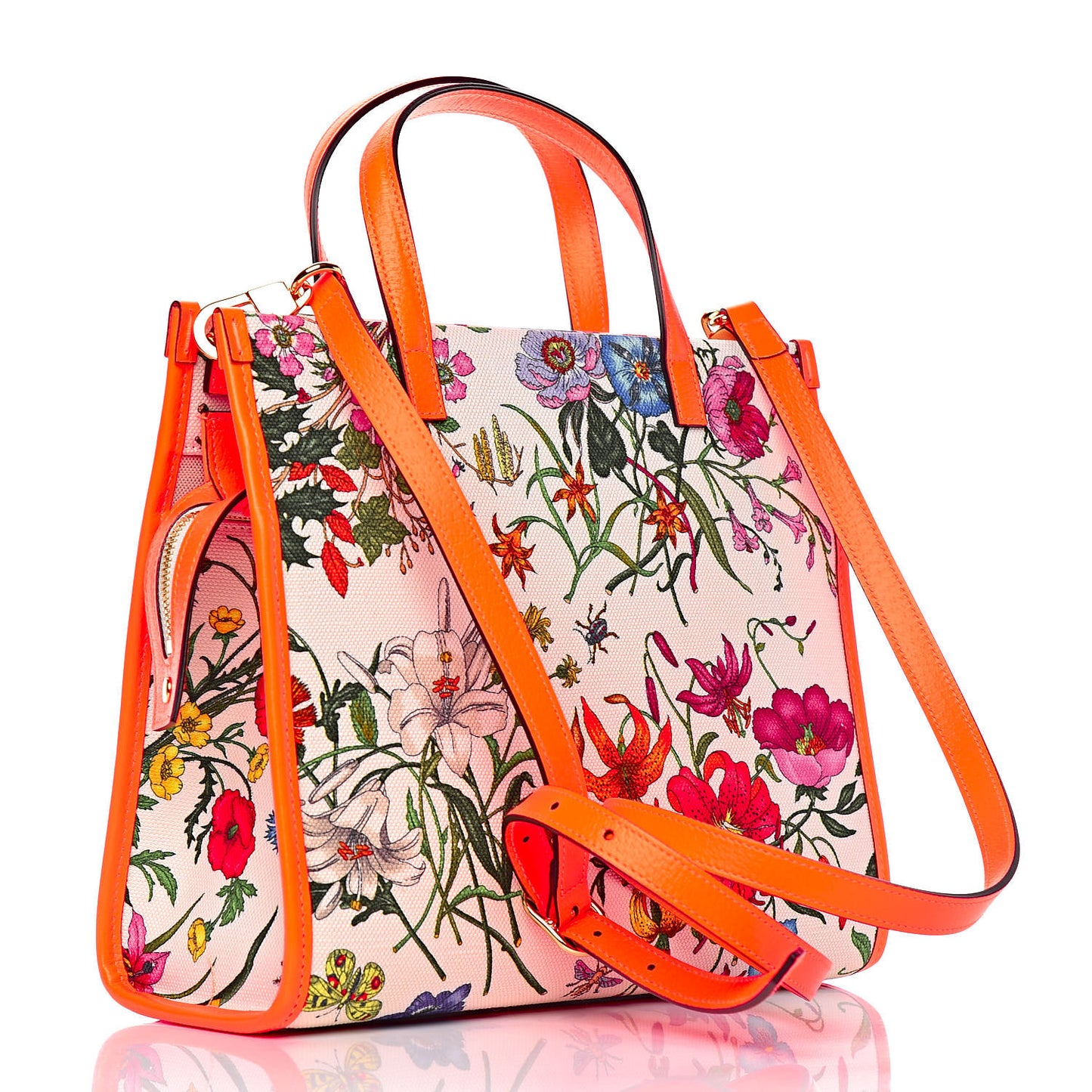 Canvas Medium Flora Tote White Multicolor Orange Fluo