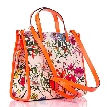 Gucci Canvas Medium Flora Tote White Multicolor Orange Fluo 4 of 10