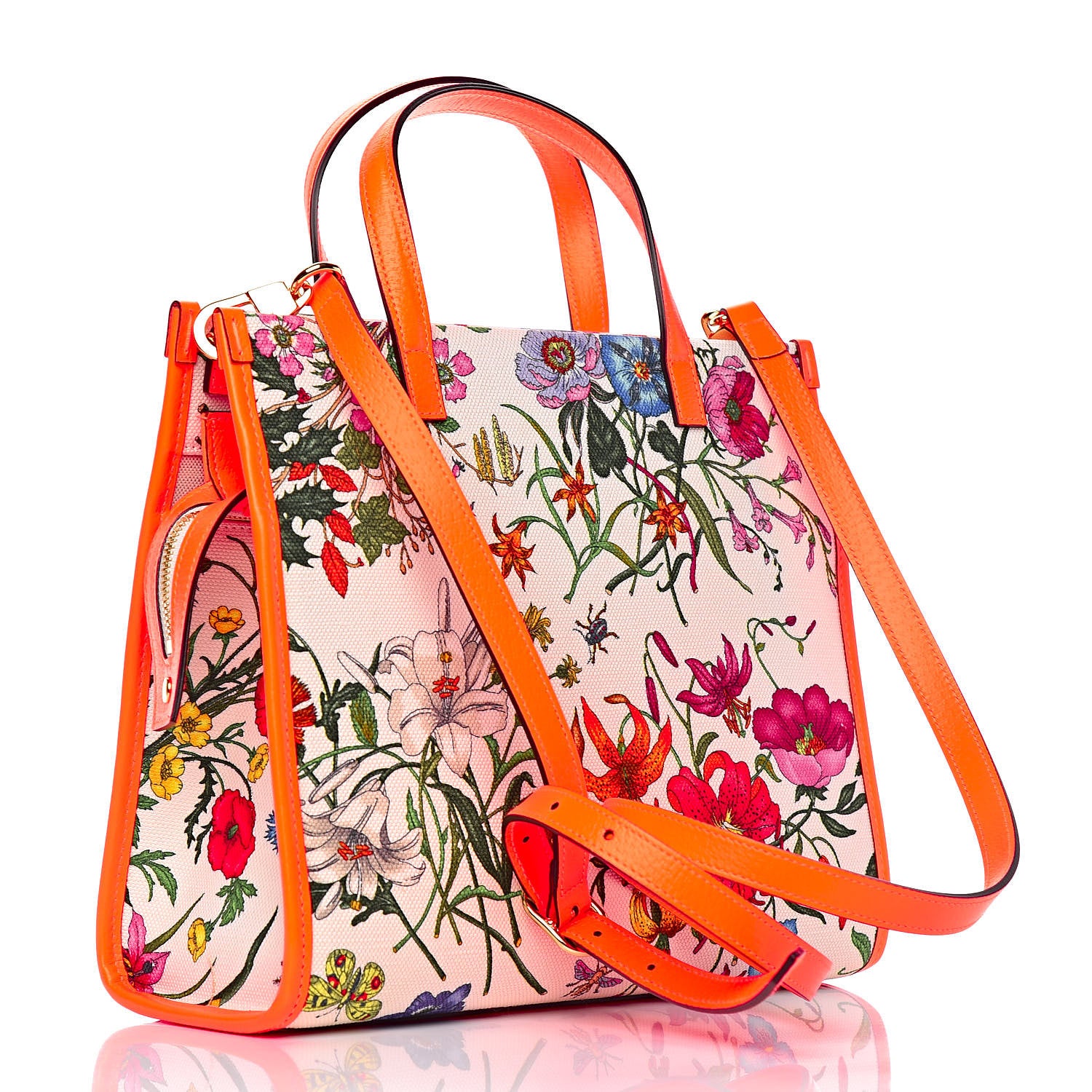 Gucci Canvas Medium Flora Tote White Multicolor Orange Fluo 4 of 15